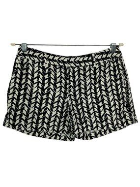 LOFT Black & White Patterned Linen Blend Shorts Size 2, Pockets